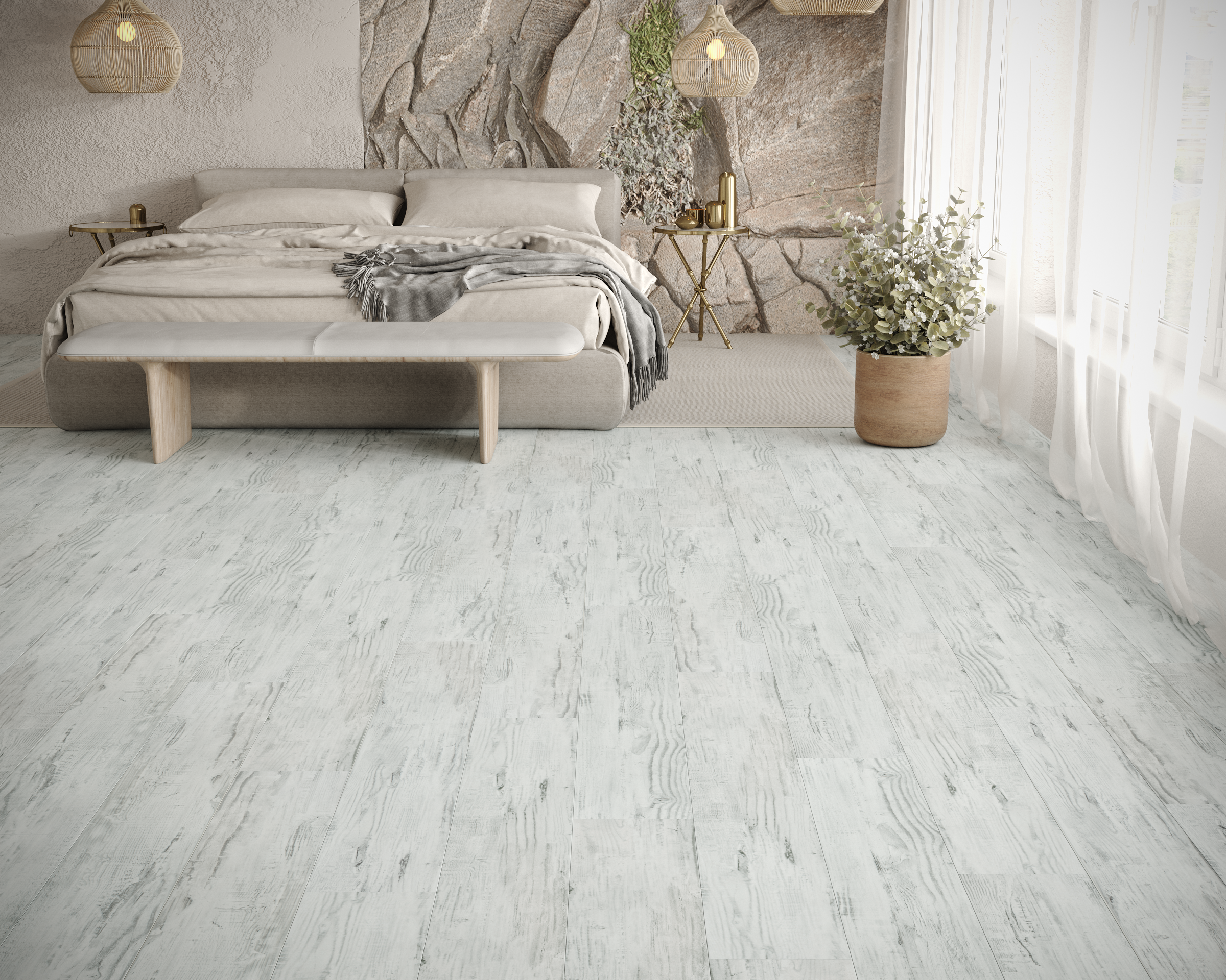 Кварцвиниловый SPC ламинат Art East Art Stone Narrow Береза Божоле 129-ASL 1220×152×5 фото в интерьере